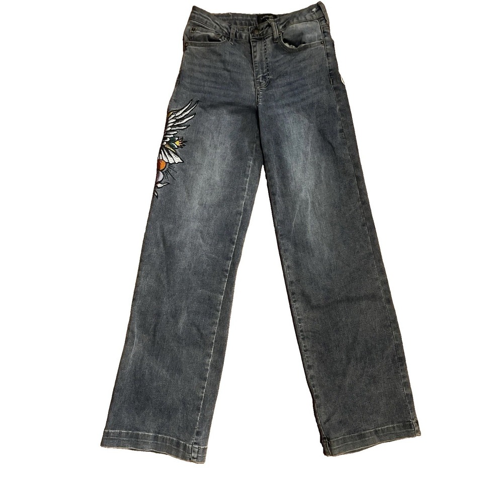 Ed Hardy Brave Hearts Stay True Eagle Womens Wide Leg Jeans Sz 26 Y2K